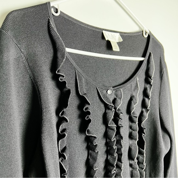 Ann Taylor Loft - Black Tuxedo Ruffle Cardigan - Sz. M - Picture 4 of 7